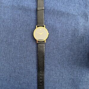 Movado Museum Black and Gold Unisex Watch